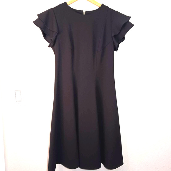 Tommy Hilfiger Formal Career Ruffle Short Sleeve Back Zipper Black Size 0 Dress - Picture 1 of 9